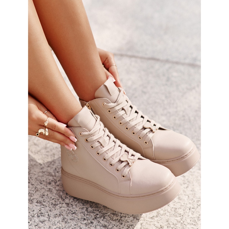 Baskets hautes en cuir pour femmes sur la plateforme Vinceza 66707 Beige 8 Baskets hautes en cuir pour femmes sur la plateforme Vinceza 66707 Beige 8