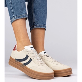 Baskets beige baskets pour femmes avec un accessoire bleu marine blanc 2
