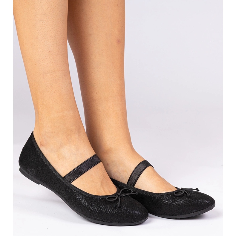 Ballerinas pour femmes noires avec un arc sur un groupe élastique 1