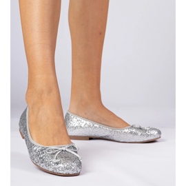 Ballerines scintillantes pour femmes argentées avec un arc 3