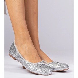 Ballerines scintillantes pour femmes argentées avec un arc 2