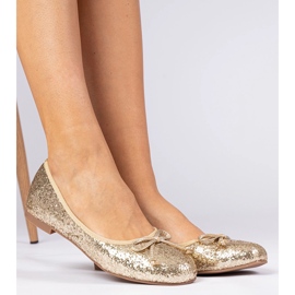 Ballerines scintillantes féminines dorées avec un arc d'or 1