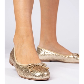 Ballerines scintillantes féminines dorées avec un arc d'or 2