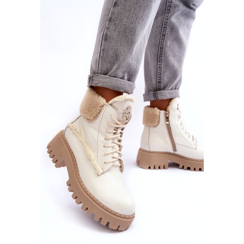 Bottes en cuir en cuir des femmes Bottes crème LeMar blanc 4