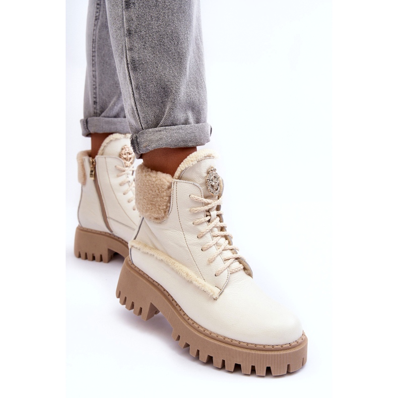 Bottes en cuir en cuir des femmes Bottes crème LeMar blanc 5