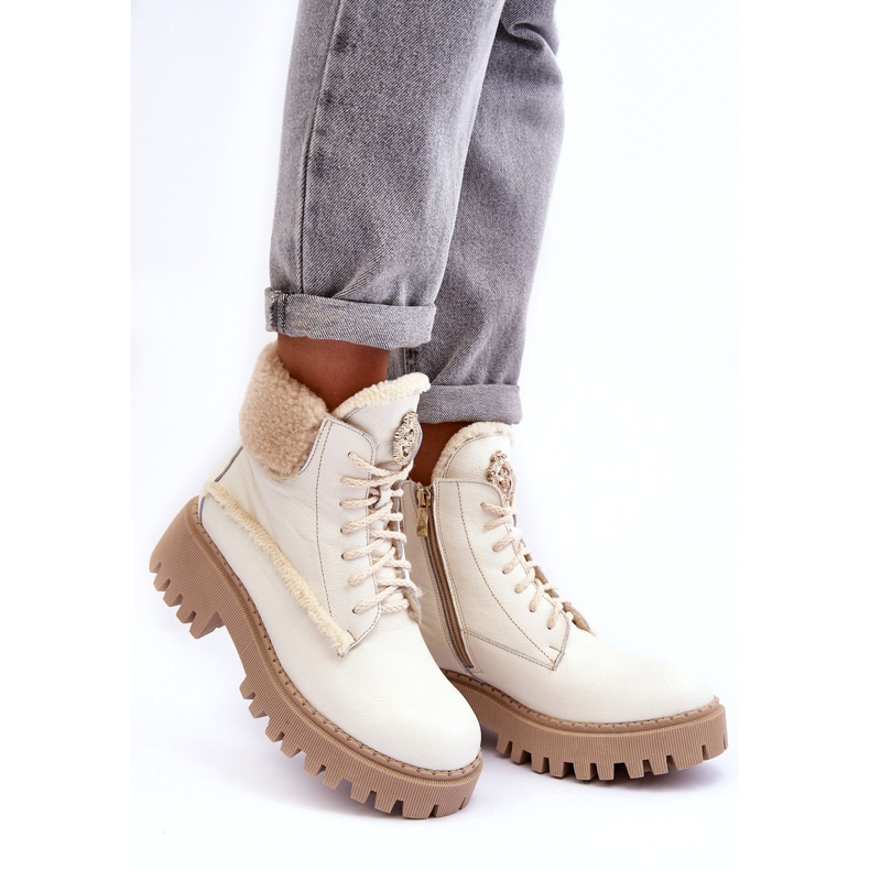 Bottes en cuir en cuir des femmes Bottes crème LeMar blanche 3