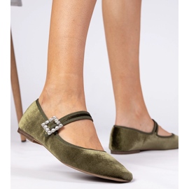 Ballerines en velours vertes avec une boucle 3