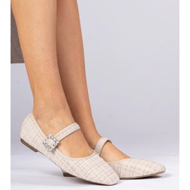 Ballerines féminines beige avec une boucle et des cristaux 2