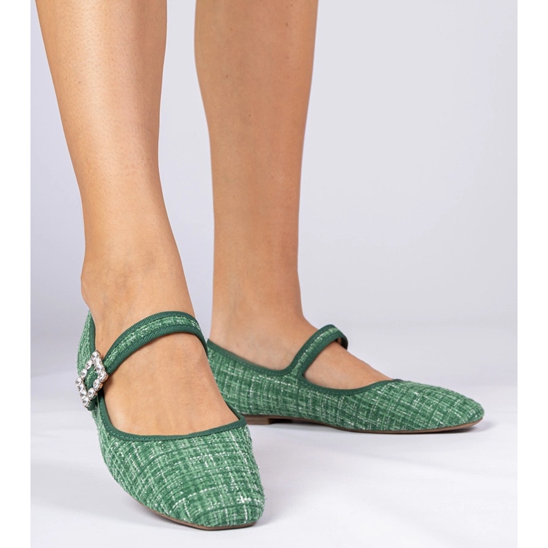 Ballerinas pour femmes vertes avec une boucle et des cristaux 2