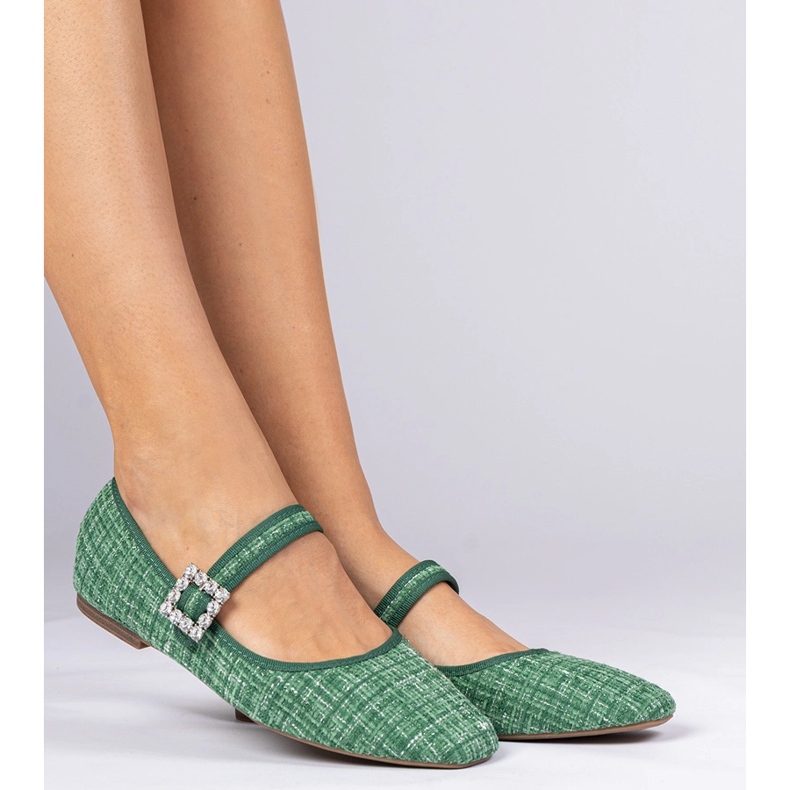 Ballerinas pour femmes vertes avec une boucle et des cristaux 1