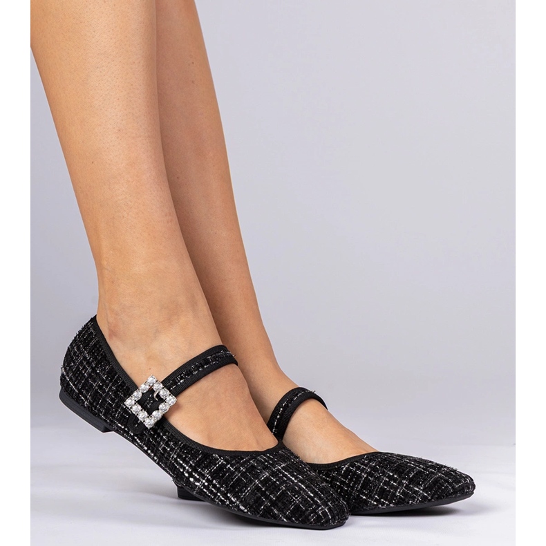 Ballerinas pour femmes noires avec une boucle et des cristaux 2