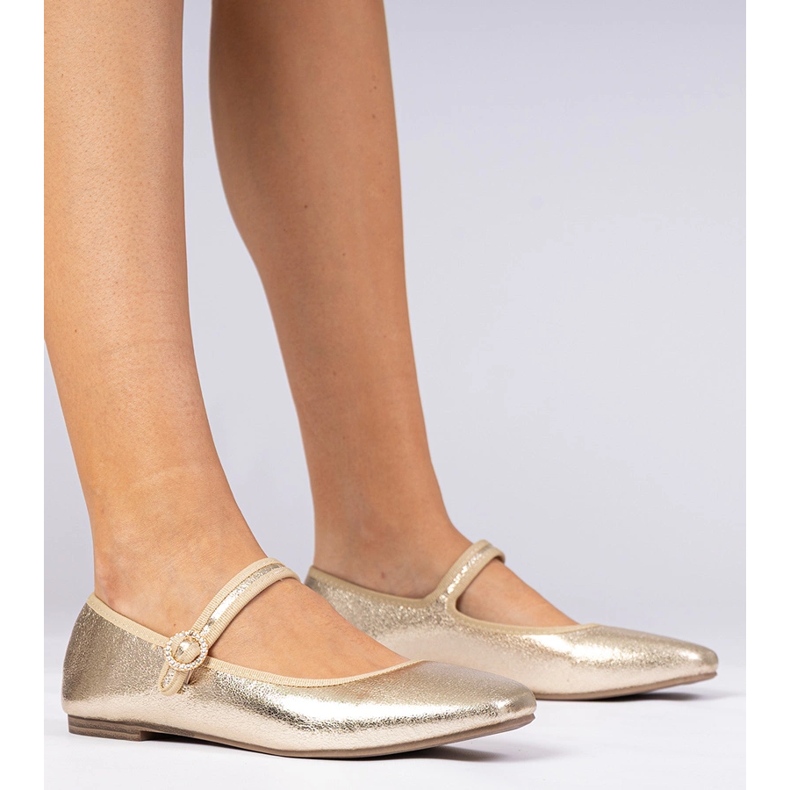 Ballerines féminines dorées avec zircons d'or 1