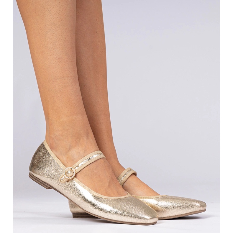 Ballerines féminines dorées avec zircons 2