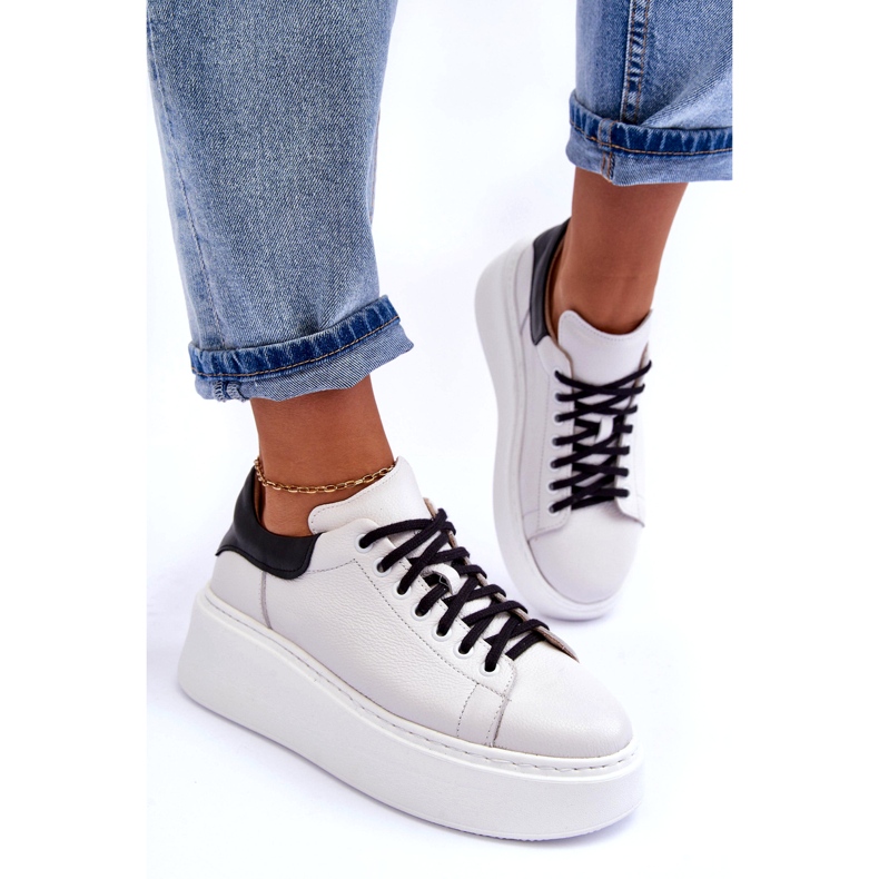 Lemar Chaussures de sport en cuir féminin sur la plate-forme blanche 3