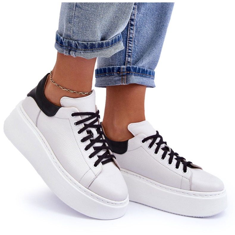 Lemar Chaussures de sport en cuir féminin sur la plate-forme blanche 5