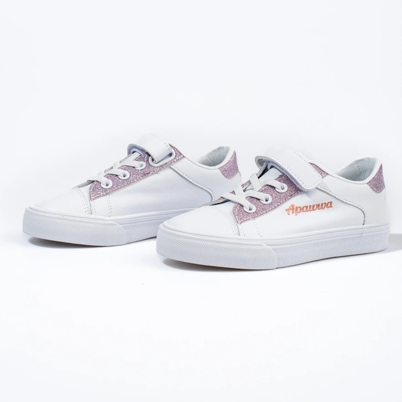 Baskets enfant blanches à paillettes roses 2