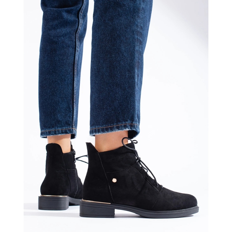 Bottines à lacets femme en daim noir Shelovet le noir 1