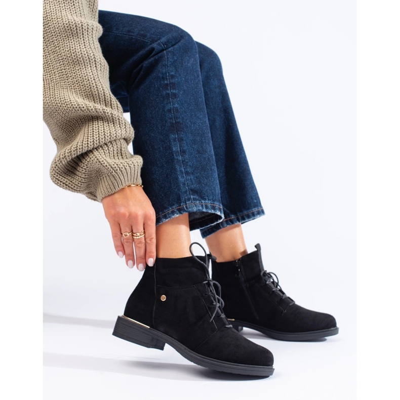 Bottines à lacets femme en daim noir Shelovet 2