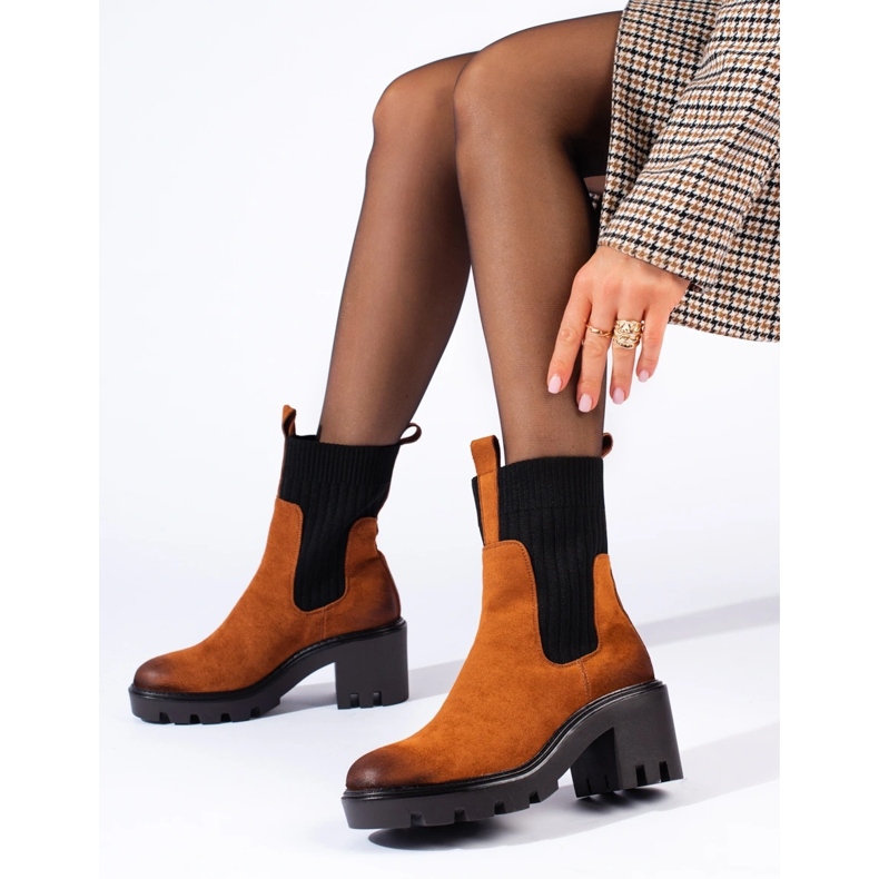 Bottines à enfiler camel à talon large par Potocki brun 1