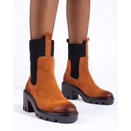 Bottines à enfiler camel à talon large par Potocki brun 3
