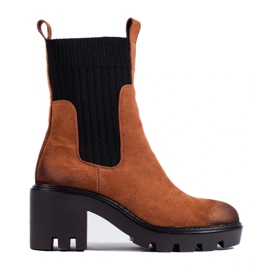 Bottines à enfiler camel à talon large par Potocki brun 4