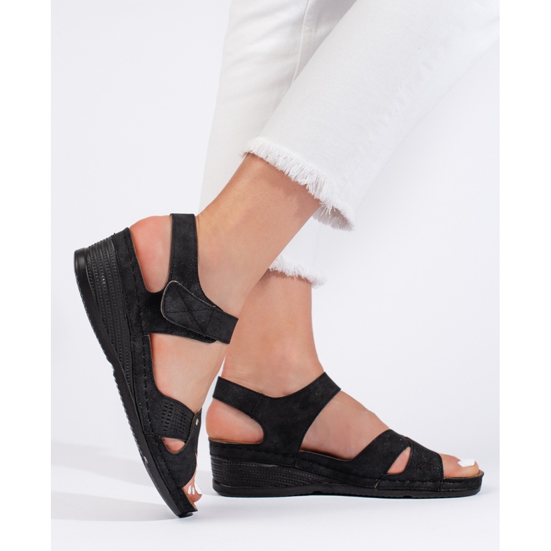Sandales compensées velcro femme noires le noir 2