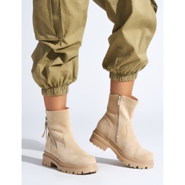 Bottines femme beiges avec fermeture éclair décorative 1