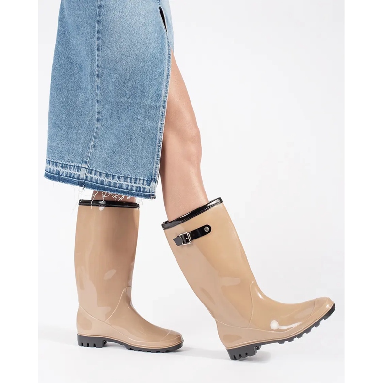 Bottines Wellington hautes vernies femme beiges 1