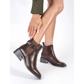 Bottines Chelsea femme marron à boucle et talons hauts brun 1