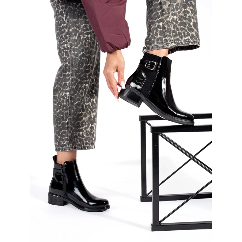 Bottines Chelsea vernis noires pour femme le noir 2