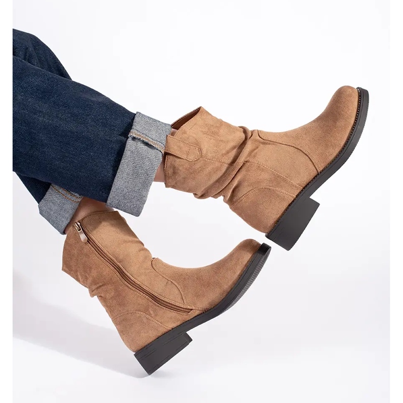 Santiags femme en daim beige foncé 1