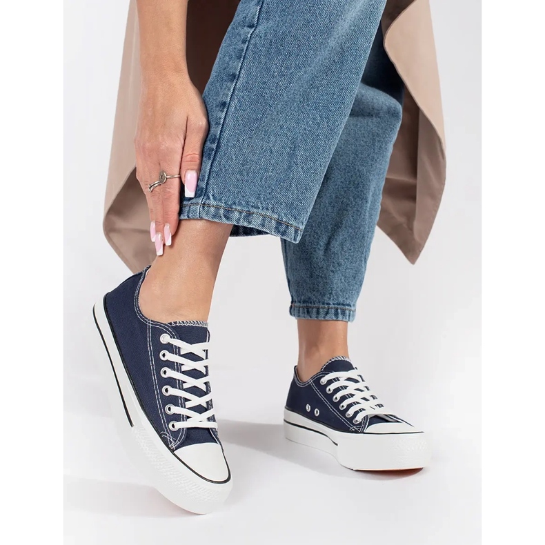 Seastar Baskets classiques à lacets et plateforme pour femme bleu marine 1