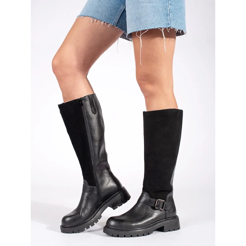 Bottes pour femmes en cuir noir sur la plateforme par Sergio Leone 2