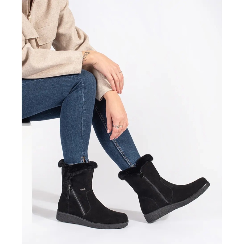 Bottes isolées pour femmes en cuir noir avec fourrure par Sergio Leone 1