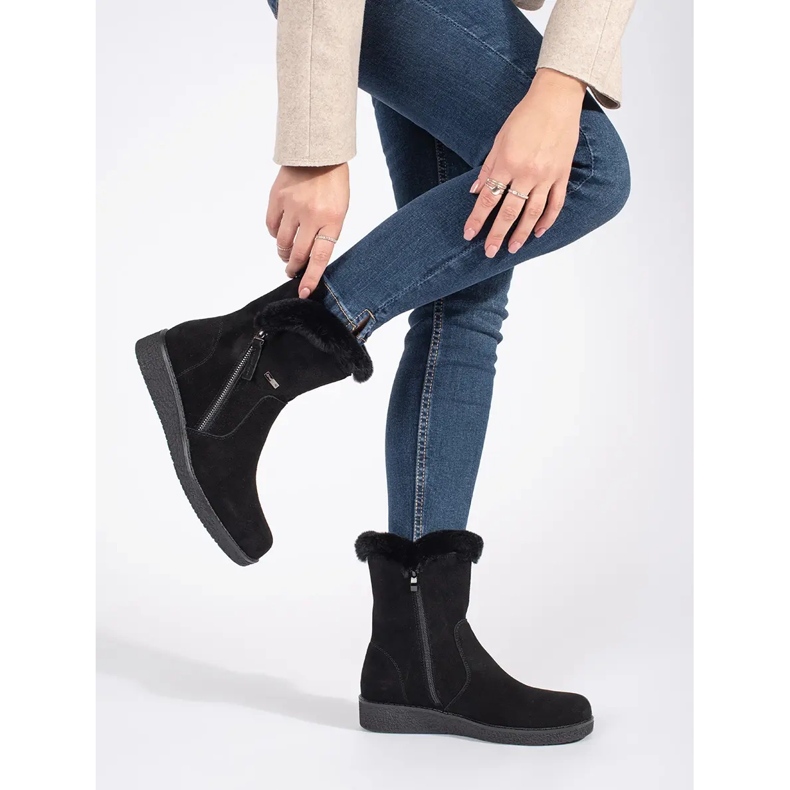 Bottes isolées pour femmes en cuir noir avec fourrure par Sergio Leone le noir 2