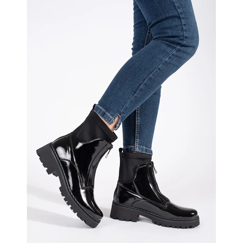 Goodin Bottines noires vernies pour femme avec fermeture éclair 1