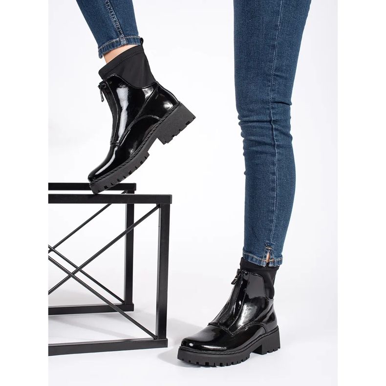 Goodin Bottines noires vernies pour femme avec fermeture éclair 2