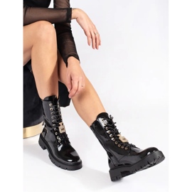 Seastar Bottines de travail à lacets noires vernies sur la plateforme avec épingles le noir 2