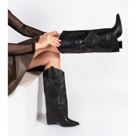 Bottes style cowboy noires pour femmes à talons hauts 2