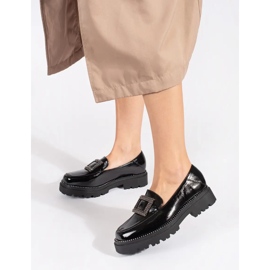 Goodin Mocassins plateforme femme noirs ornés d'une boucle et de strass 2