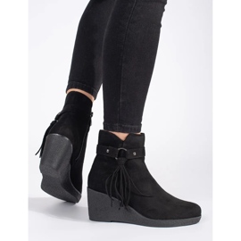 Bottines compensées femme en daim noir à franges le noir 3
