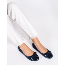 Ballerines plates femme bleu marine à bout verni 2