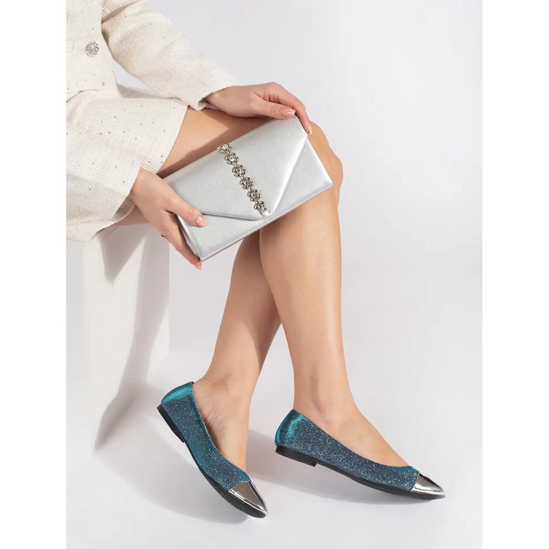 Ballerines bleues brillantes avec bout argenté 1