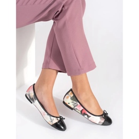 Ballerines femme fleuries avec nœud noir 1