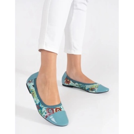 Goodin Ballerines à motif floral et bout verni bleu 1