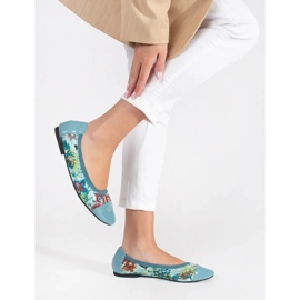 Goodin Ballerines à motif floral et bout verni bleu 2