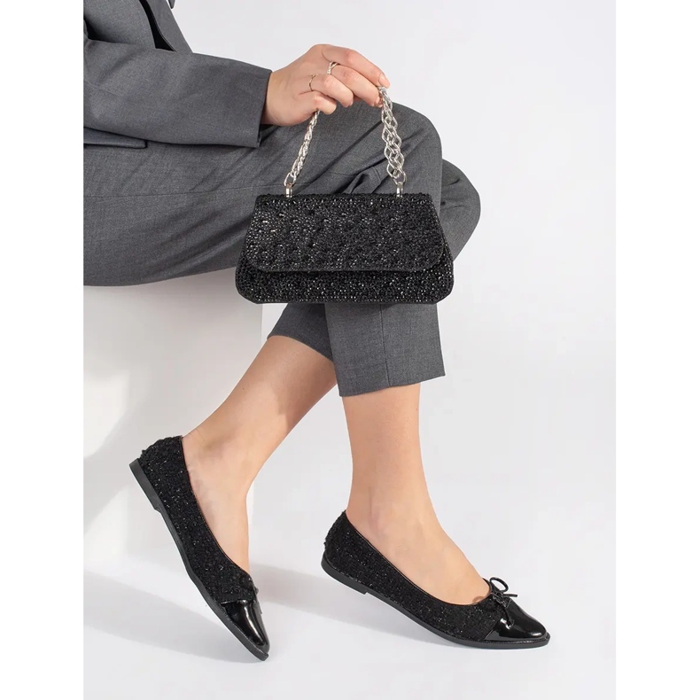Ballerines noires à paillettes et nœud le noir 2 Ballerines noires à paillettes et nœud le noir 2