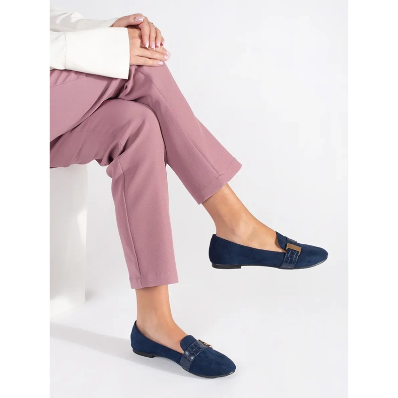 Ballerines en daim bleu marine avec boucle 1