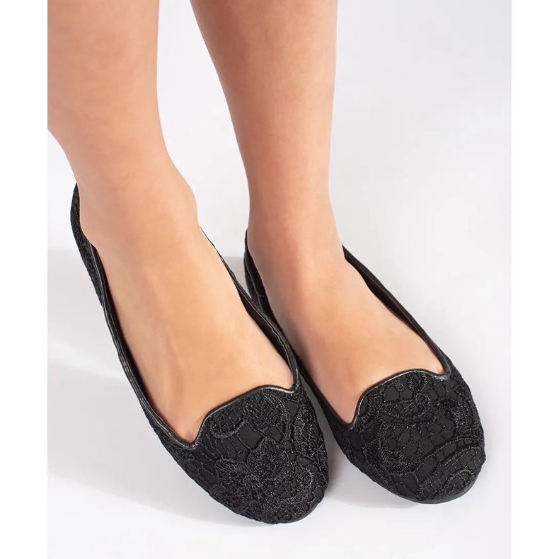Goodin Ballerines femme noires avec dentelle 1