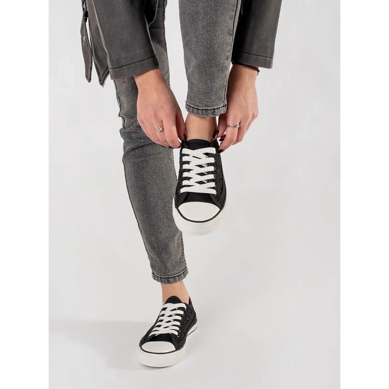 Black Openwork liés de baskets noir 2